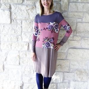 Color Block Fall Long-Sleeve Dress